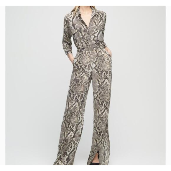 L'Agence Teddy 100% Silk Python Snake Print Wide Leg Jumpsuit 2 NWT Designer - Picture 14 of 14